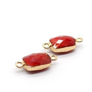 Red Onyx Rectangle Charm Connector, Gold Bezel Connector 10X14mm